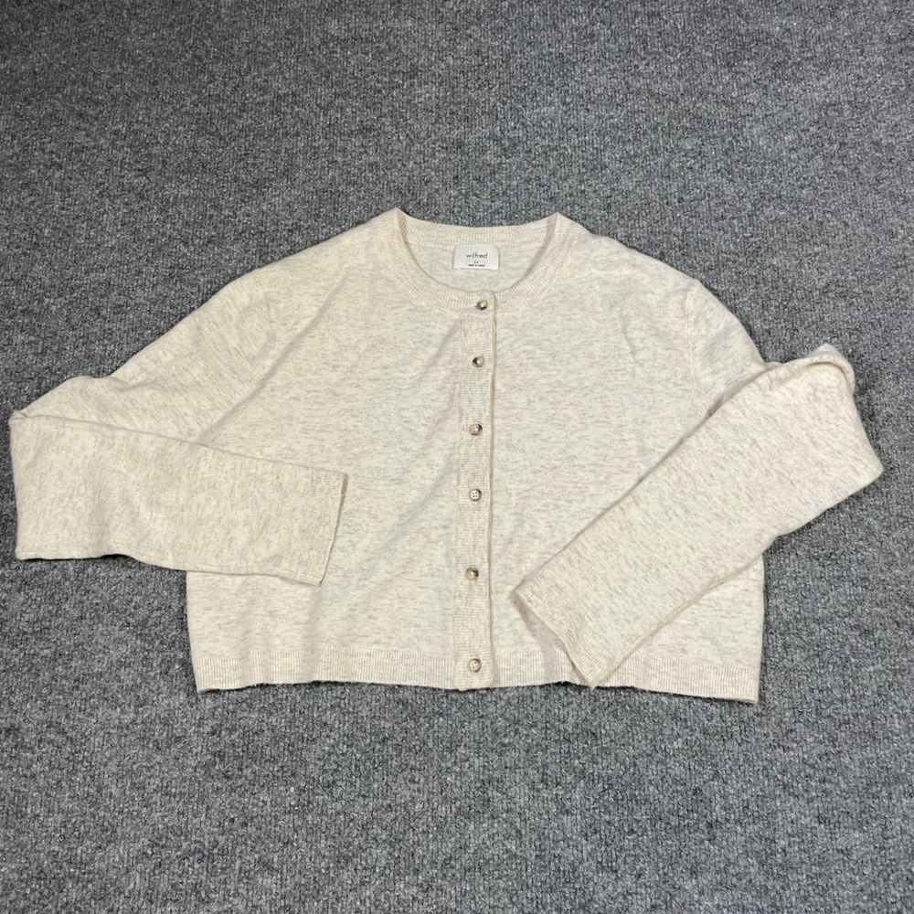 Wilfred Aritzia Cardigan Sweater Womens XS Cream Wool Cashmere Cropped Button